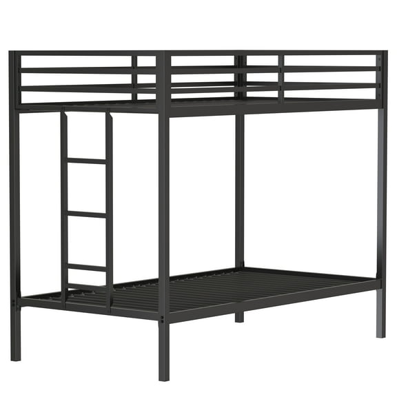 Bed Frame Adam Sturdy Twin Over Twin Bunk Bed Metal Black for and Adult, Twin Over Twin Bunk Bed with Ladder and Guardrails, Easy Climbing, Beds for Bedroom,Platform Bed Frame