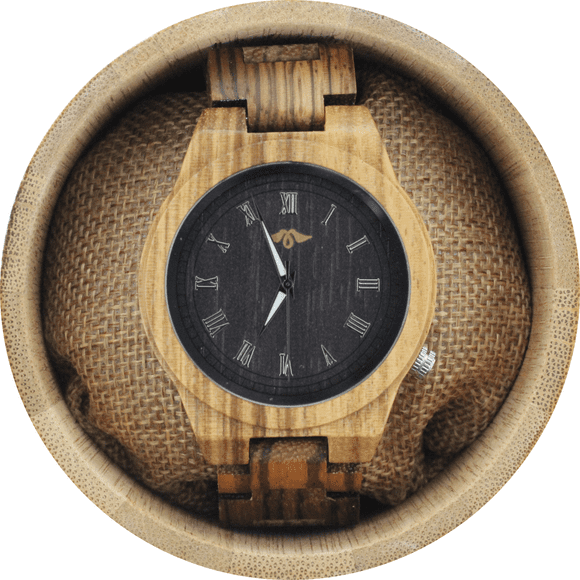 Angie Wood Creations Zebrawood Men’s Watch With Black Dial and Zebrawood Bracelet
