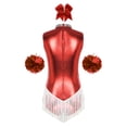thumbnail image 2 of TiaoBug Womens Sequins Jazz Latin Dance Costume Cheerleading Metallic Tassel Leotard Bodysuit Red S, 2 of 7
