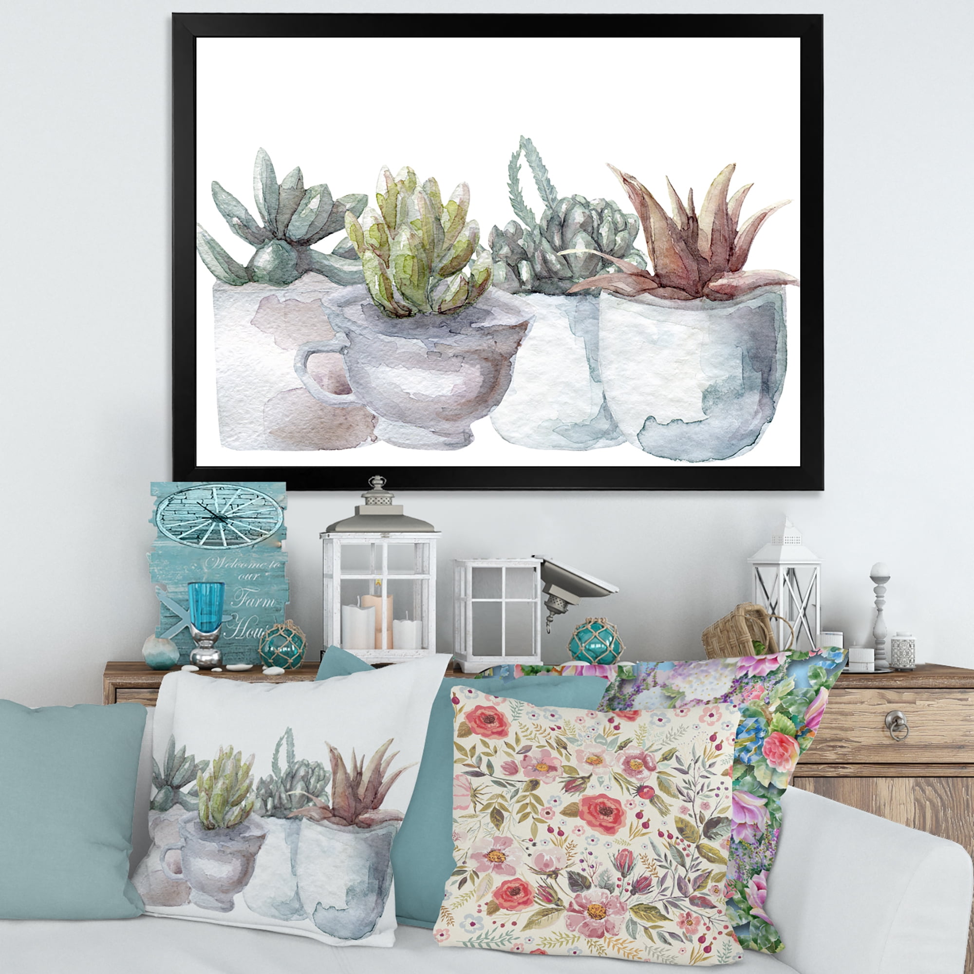 Designart 'Succulent and Cactus House Plants IV' Farmhouse Framed Art Print