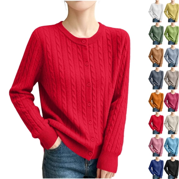 Danhjin Women's Button Down Sweaters Cardigan Shirts Long Sleeve Casual Tops Fall Winter Fashion Crew Neck Comfy Soft Loungewear Outdoor Knitwear Blouses