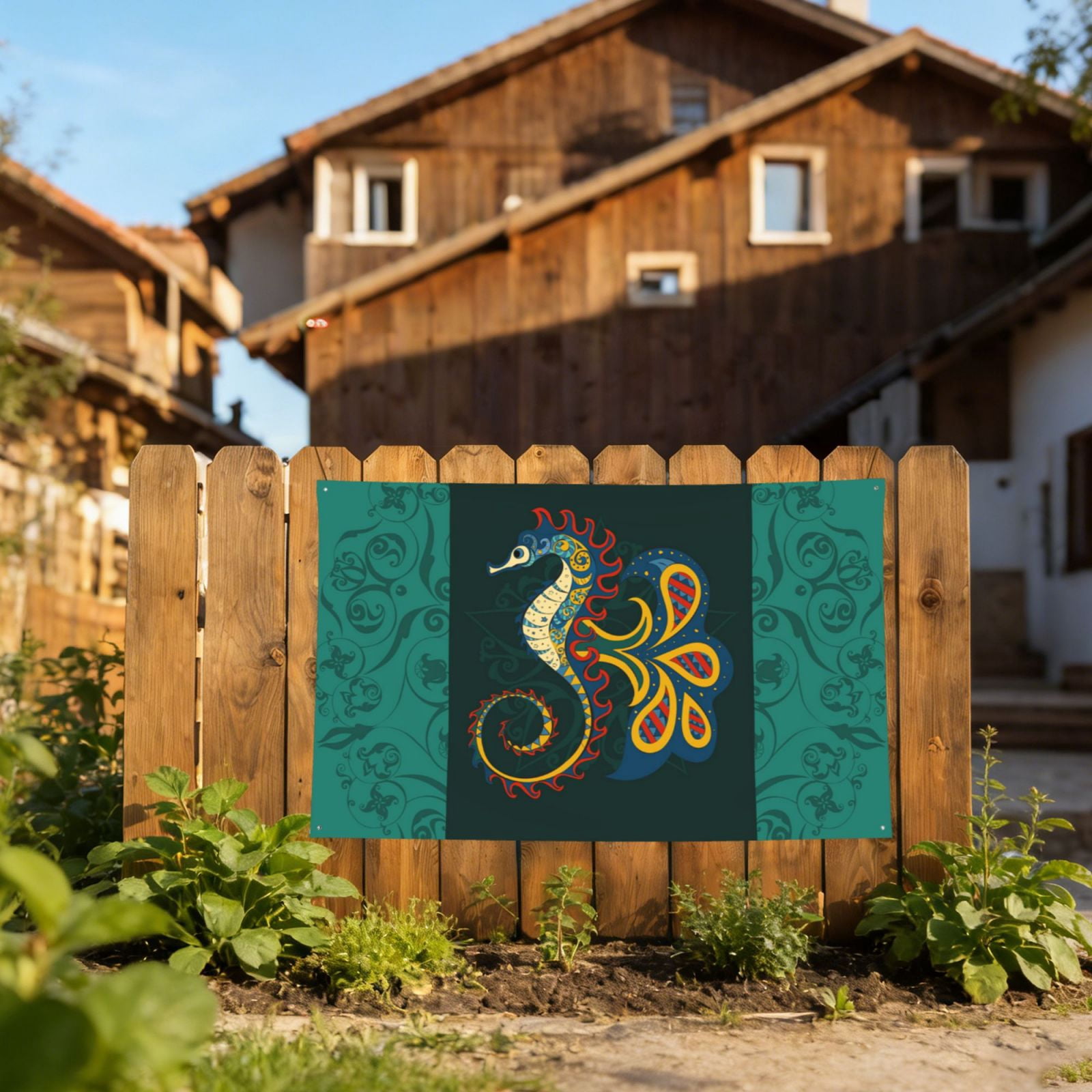 Seahorse Arts Sea Horse Hippocampus Four Hole Decorated Banner Flag for Garden Yard Home Decoration Indoor Outdoor 4x6 Ft