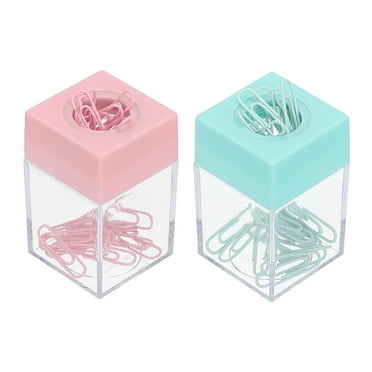 Uxcell Magnetic Paper Clip Holder, 2 Pcs Large Capacity Paper Clip Organizer for Desk, Pink, Green