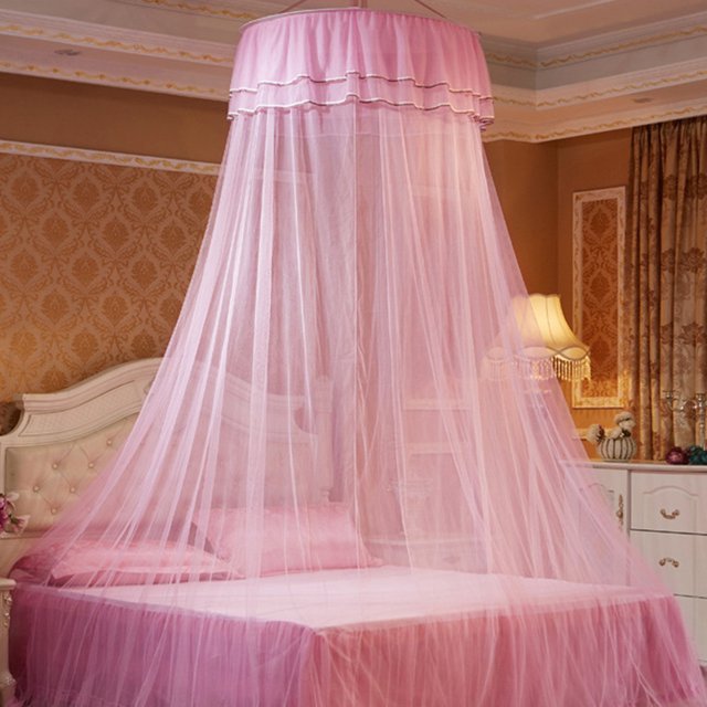 Workhe Rideau Rond Double en Dentelle Dôme Lit Baldaquin Princesse Moustiquaire avec Lumineux Butterfly