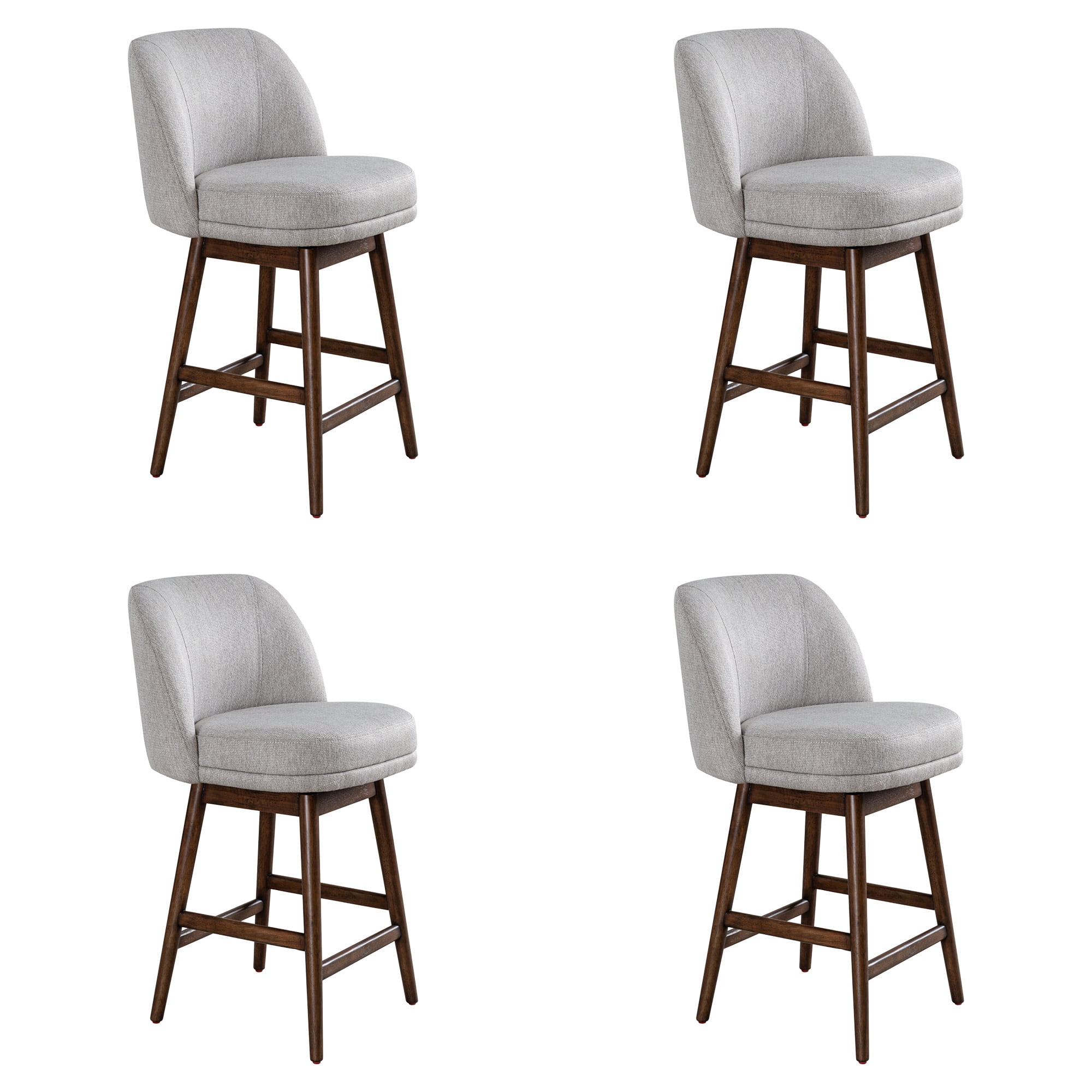 Sadie Brown Solid Wood Upholstered 26" Counter Height Swivel Barstool with Taupe Fabric Seat - Set of 4