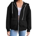 thumbnail image 2 of Women's Full Zip Hooded Sweatshirt with Drawstring, Soft Cotton Blend Casual Pullover with Front Pockets, Oversized Streetwear Jacket for Autumn Winter, Lounge Wear and Daily Activities Black L, 2 of 6