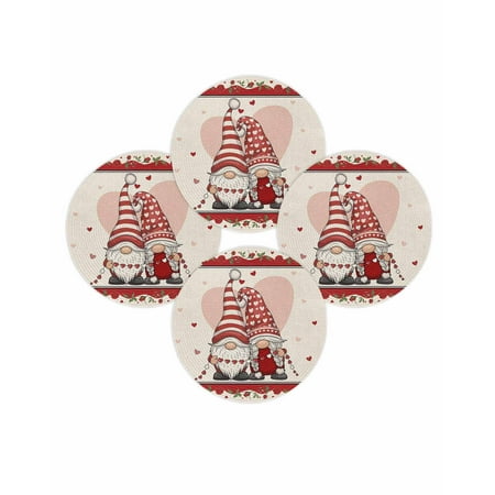 Valentine s Day Round Placemats Set of 4 Gnome Couple Place Mats Washable Woven Placemat Red Roses Love Heart Linen Circle Braided Table Mat for Kitchen Dining Table Wedding Party Home Decor 15 Inch Valentine s Day Round Placemats Set of 4 Gnome Couple Place Mats Washable Woven Placemat Red Roses Love Heart Linen Circle Braided Table Mat for Kitchen Dining Table Wedding Party Home Decor 15 Inch