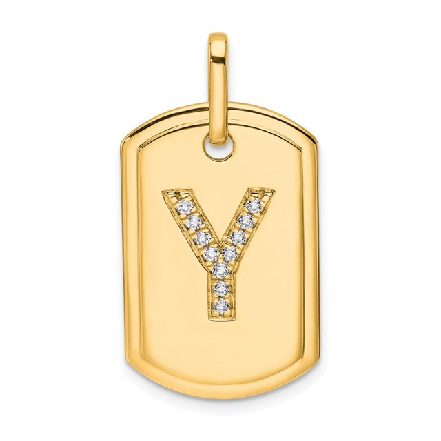 Diamond2Deal 14K Or Jaune Diamant Initiale Y Dog Tag Charme pour Femmes (W - 0.7 Pouce)