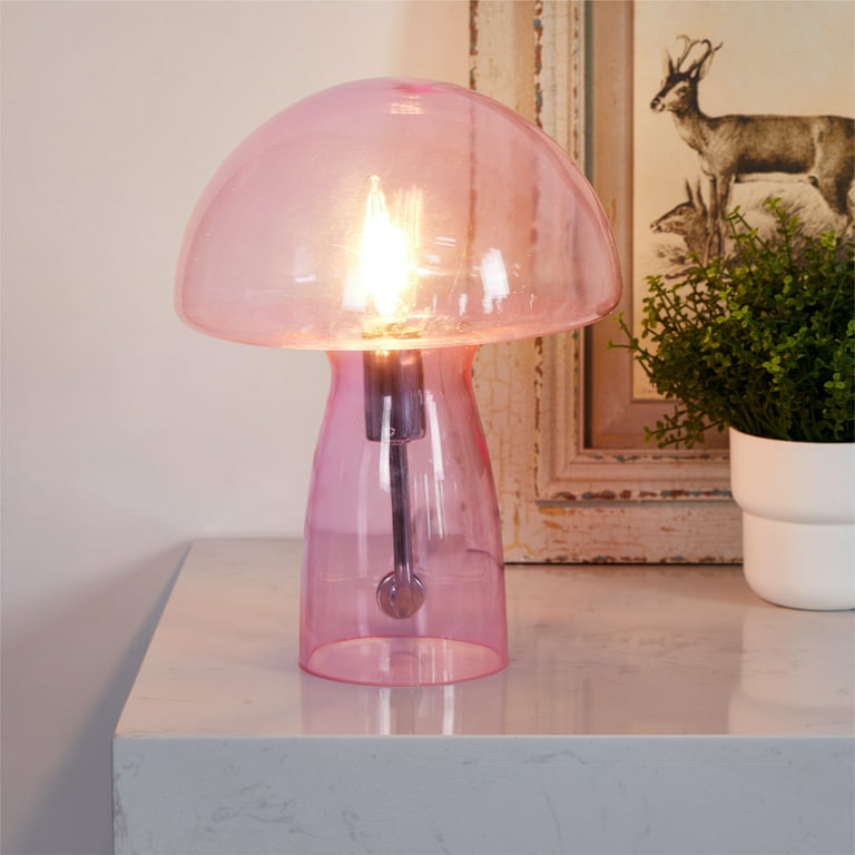 Urban Shop Novelty Glass Mushroom Lamp, Hot Pink, 12 H, Plug-in 