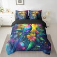 thumbnail image 2 of Manfei Dreamy Cute Hummingbird Bedding Comforter Set 7pcs, Vibrant Groovy Floral Queen Bedding Sets, Kawaii Bird Wildlife Reversible Queen Sheet Sets, Super Cozy Room Decor, 2 of 7