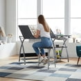 thumbnail image 3 of Deluxe Craft Station with Stool, Adjustable Drafting & Art Desk with Storage Shelves, Pencil Ledge, Wire Drawer, 45° Tilting Top, Steel Frame, Silver / Black, 3 of 4