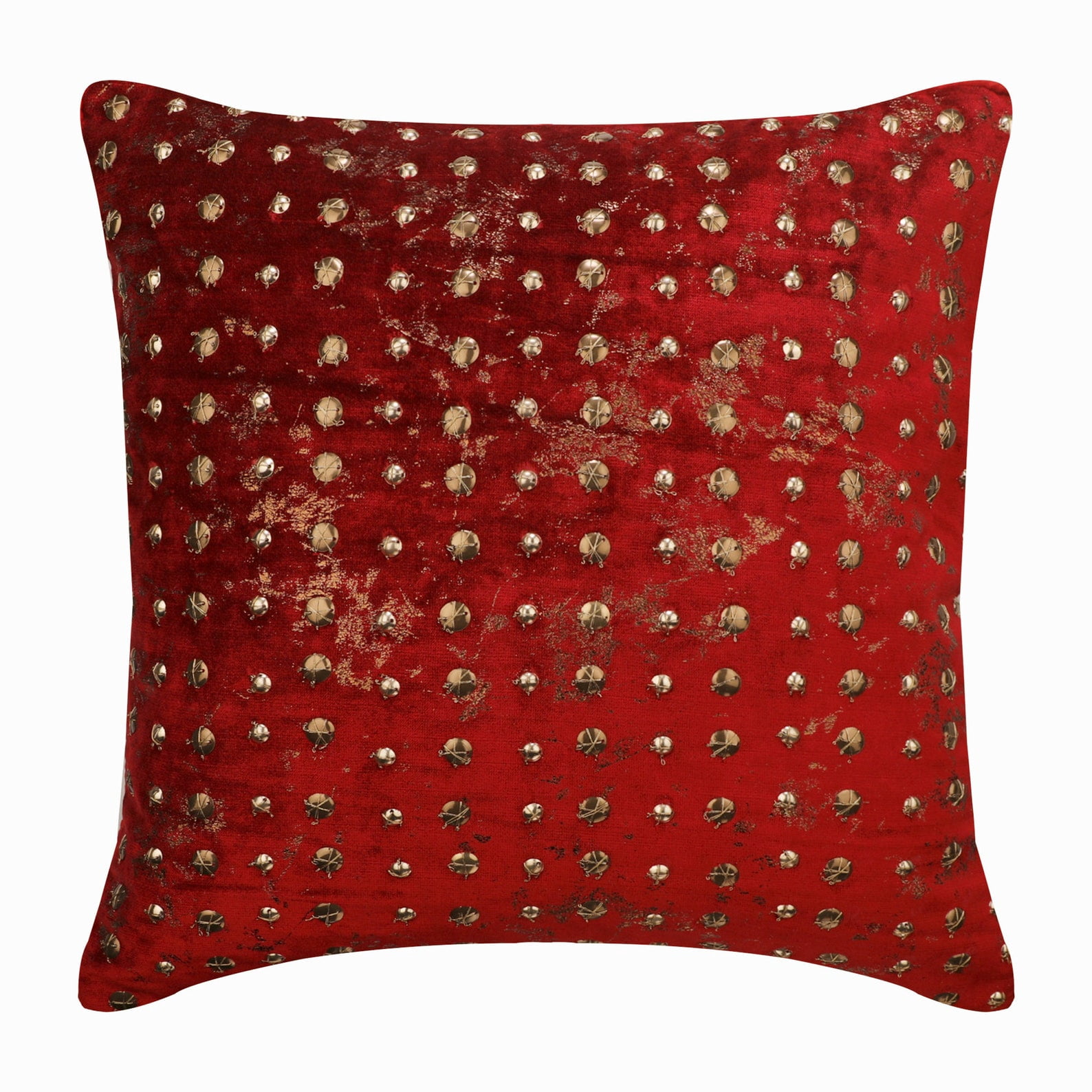 The HomeCentric Sofa Cushion Cover, Decorative Red Pack of 2, 16"x16" (40x40 cm) Pillow Covers, Velvet Beaded, Dotted & Gold Foil Throw Pillow Covers, Circles & Dots Modern Style - Wheeling Around Red