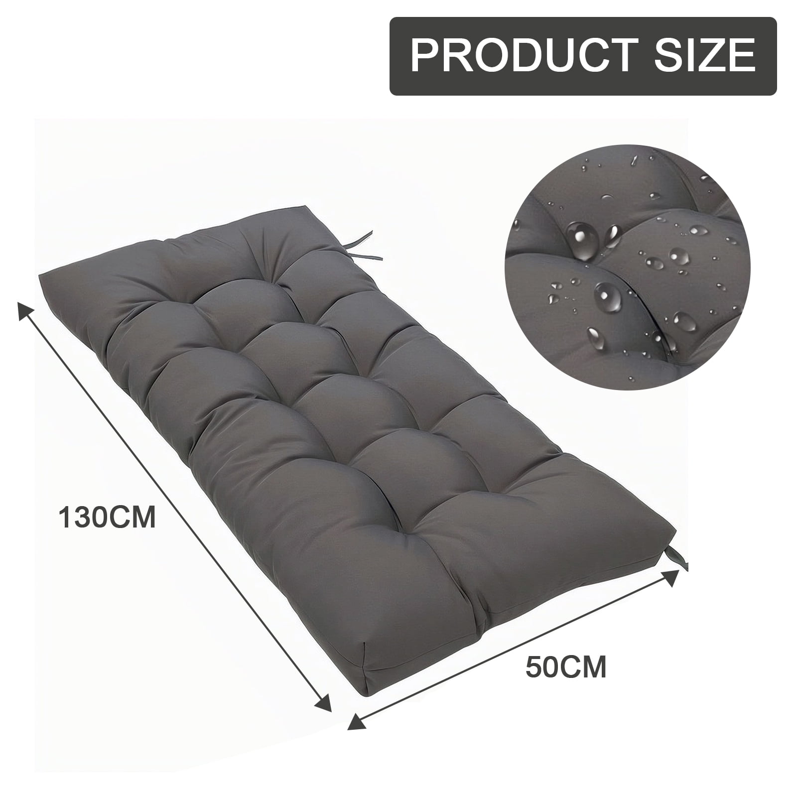 Eurhowing Thick Outdoor Bench Cushion, 52"x20"x4" Waterproof Fade-Resistant Porch Swing Cushions with Ties, High-Density Patio Garden Furniture Cushion, Dark Gray
