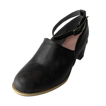 

Women’s Low Heels Mid Square Chunky Pumps Closed Round Toe Low Block Heels Soft Dress Slip On Pumps Shoes for Office Lady Dancer Wedding Black 4.5