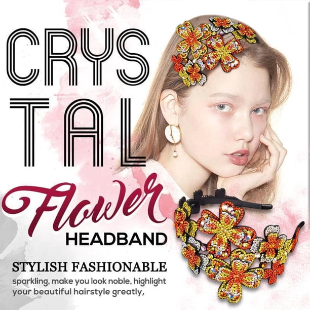 Diademas para mujer, diadema cuadrada con flores de cristal, accesorio para el cabello con cristales brillantes, pinza para el cabello.
