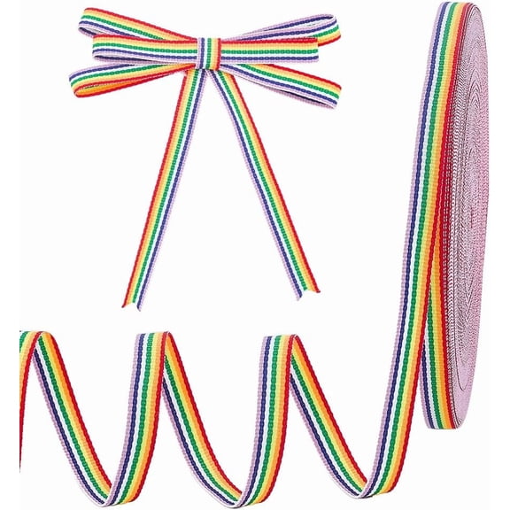 50yards Rainbow Pride Striped Ribbon 10mm Colorful Grosgrain Ribbon Polyester Fabric Ribbons Craft Pride Ribbons for Wreath Gift Wrapping Party Decoration Wedding DIY Crafts