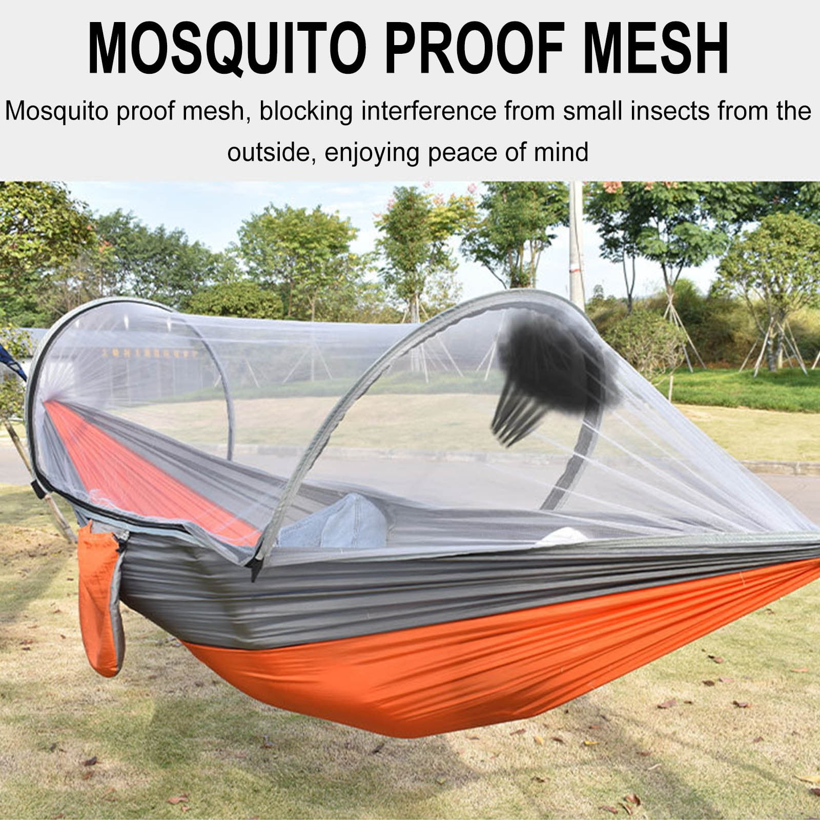 JMKQLZ Camping Hammock with Mosquito Net, Portable Double/Single Hammock, Easy Setup, Lightweight Hanging Bed for Indoor, Outdoor, Backpacking, Travel, Patio, Hiking
