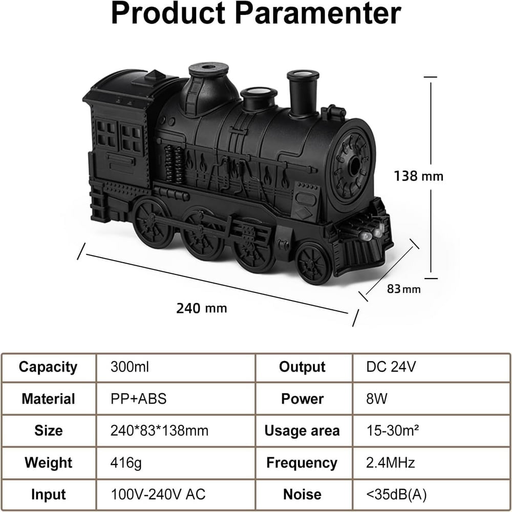 Baweave Cool Mist Train Humidifier Portable Mini Train Essential Oil Diffuser with 2 Light 2 Mist Mode Auto Shut Off for Bedroom & Large Room No Remote Included