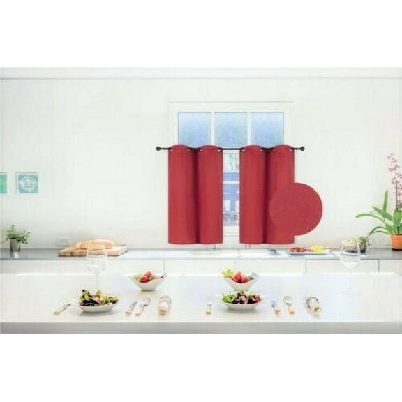 2 pieces red K54 thermal panel small curtain kitchen nursery window grommet blackout size 28" wide X 54" length light blocking