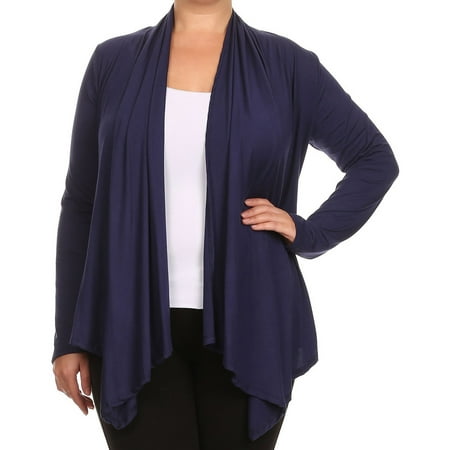 BNY Corner Women Plus Size Long Sleeve Drape Open Cardigan Casual Cover Up Navy 1X V7024 SD