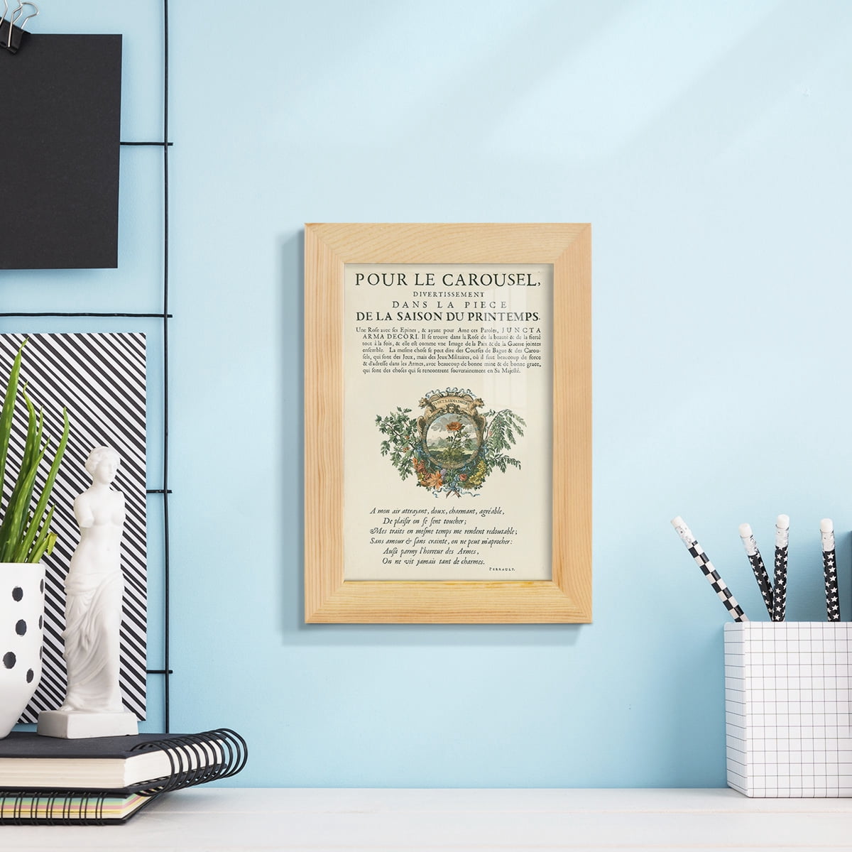 Printed Embellished Bookplate IV - Framed Print w/glass - Natural Wood
