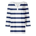 thumbnail image 5 of JULMCOMO Going Out Tops for Women Button Decor V Neck Tops 3/4 Sleeve Summer T-Shirts Striped Print Casual Dressy Tops Tunic, 5 of 5