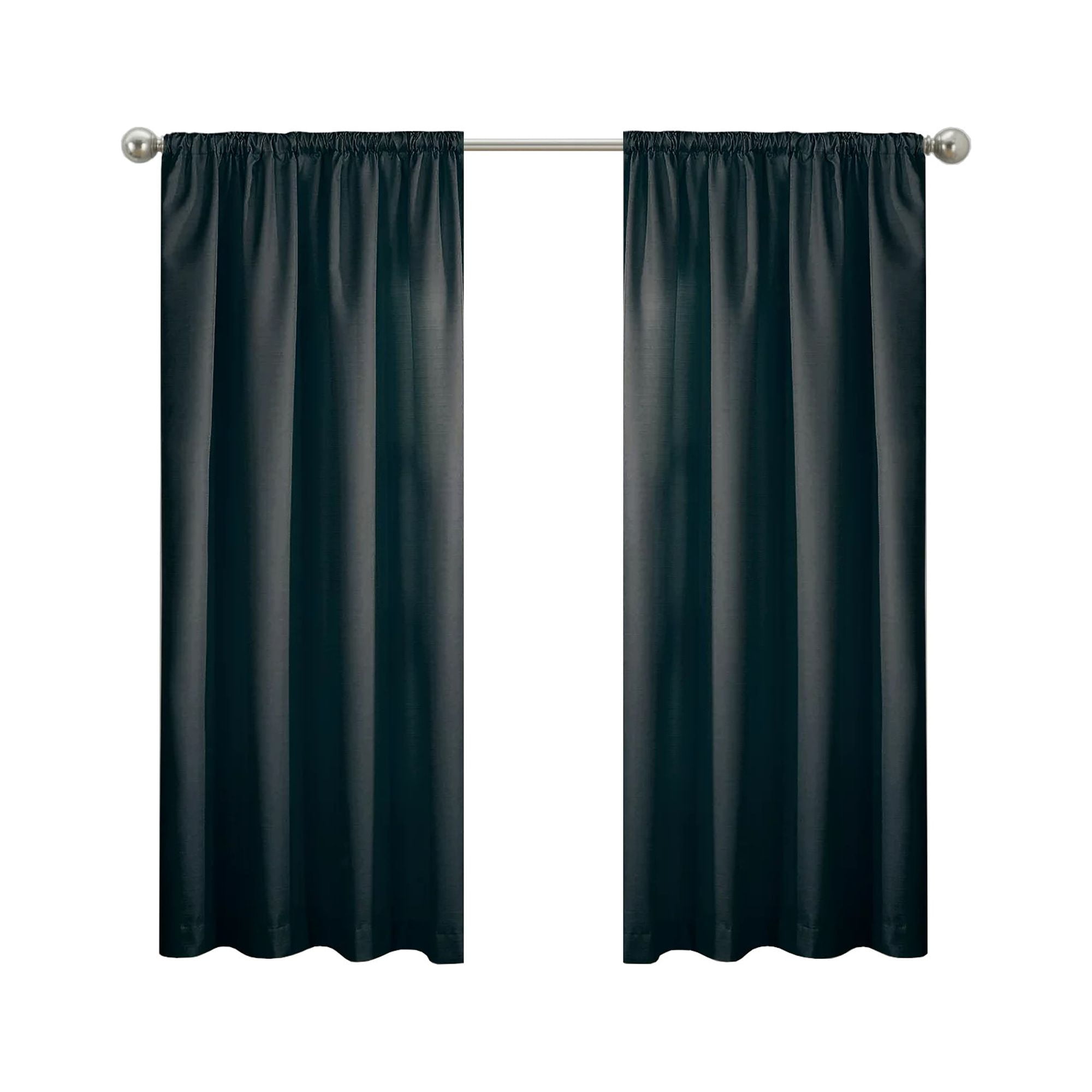 (2 pack) Eclipse Draft Stopper Room Darkening Fleece Lined Rod Pocket, Single Curtain Panel, Black, 42" W x 63" L