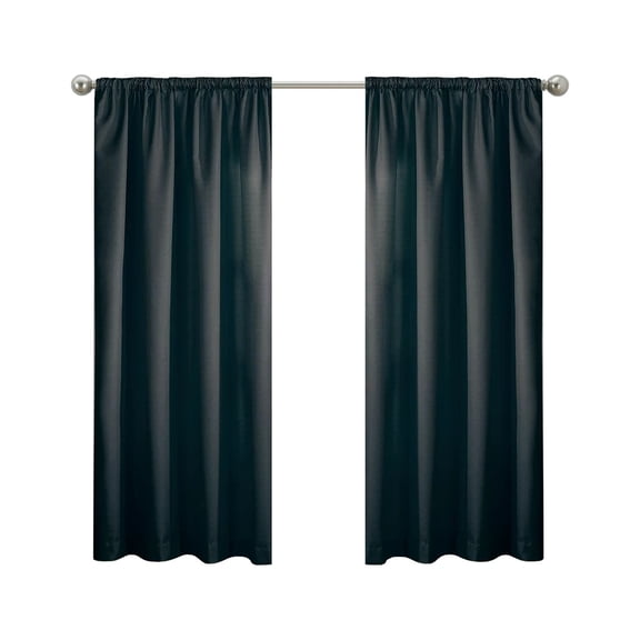 Eclipse Draft Stopper Room Darkening Fleece Lined Rod Pocket, Single Curtain Panel, Black, 42" W x 63" L