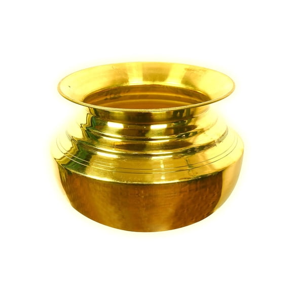 Golden Brass Handi For Cooking Food - 5 Liters Water Capacity - Brass Handi For Cooking Biryani | Brass Utensils For Kitchen Cooking