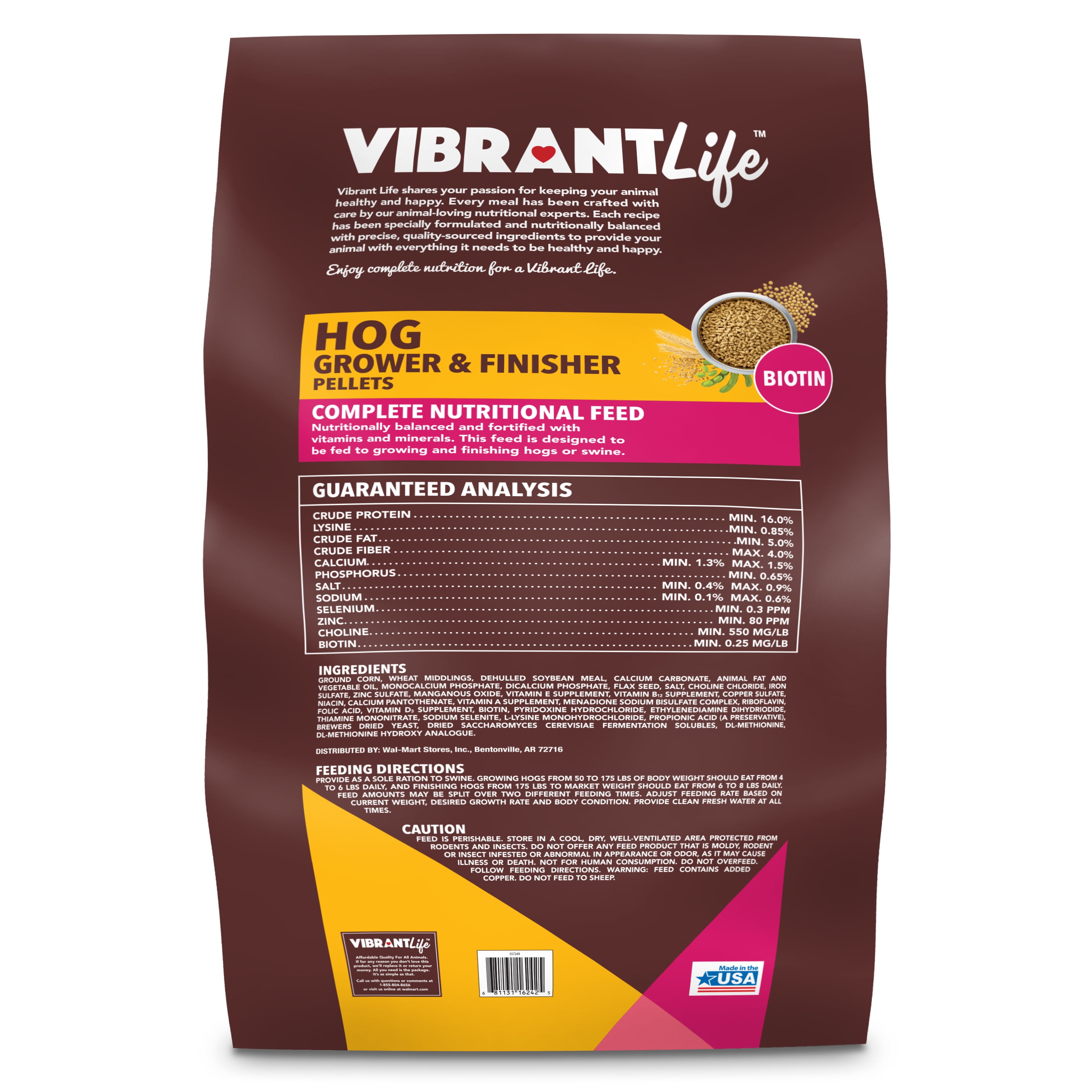 Vibrant Life Hog Grower & Finisher Pellet Feed, 40 lbs