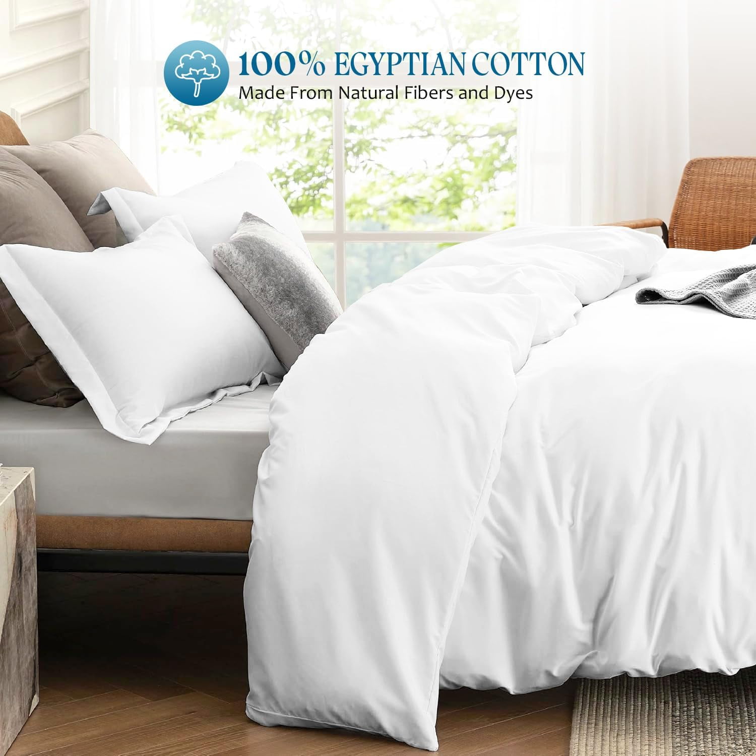 VEGAS HOTEL COLLECTION Classic Egyptian Cotton 1-Piece Duvet Cover { Zippered Closure } 1000 Thread Count- Fabulous Solid Looking Color White - King Size