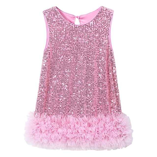 Splozh Robes pour Filles Robe Fille Ligne A Scintillante Sans Manches Robe de Mariée Robes de Fête pour Filles Rose, 4-5 Ans