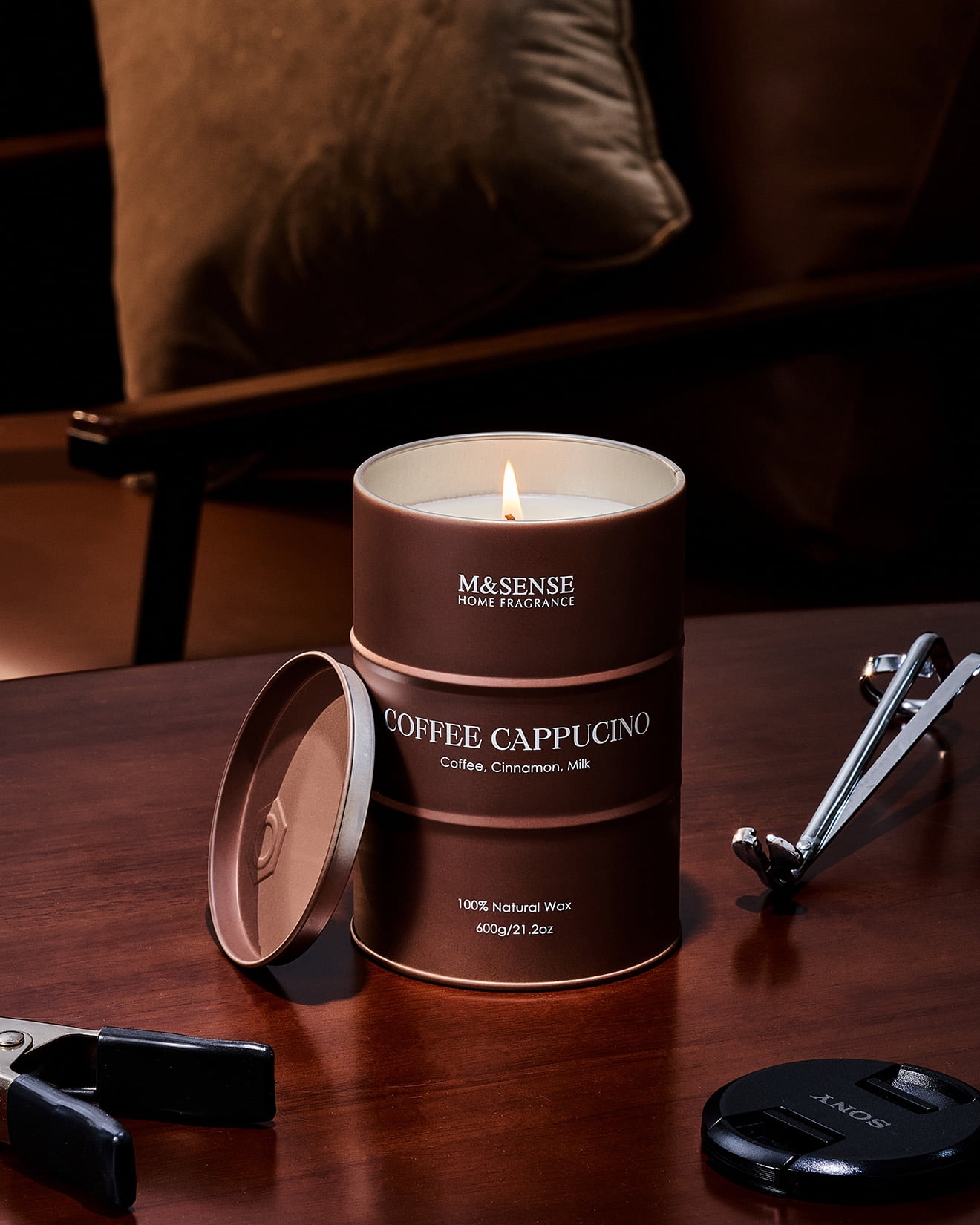 M&SENSE Coffee Cappucina Large Scented Candle, Soy Natural Wax 21.2oz 120hrs