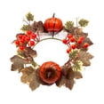 thumbnail image 2 of Pumpkins Maple Leaves Candle Rings Wreaths with Pip Berry Fall Candle Rings Thanksgiving Day Ring Holder Mini Autumn Artificial for Wedding,Door Tabletop Decoration (B), 2 of 5