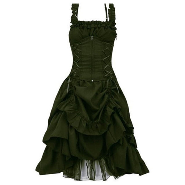 Womens Halloween Costumes 2024 Cosplay Gothic Dresses Women's Fashion Gothic Prom Dress Slim Irregular Straps Corset Lace Dresses