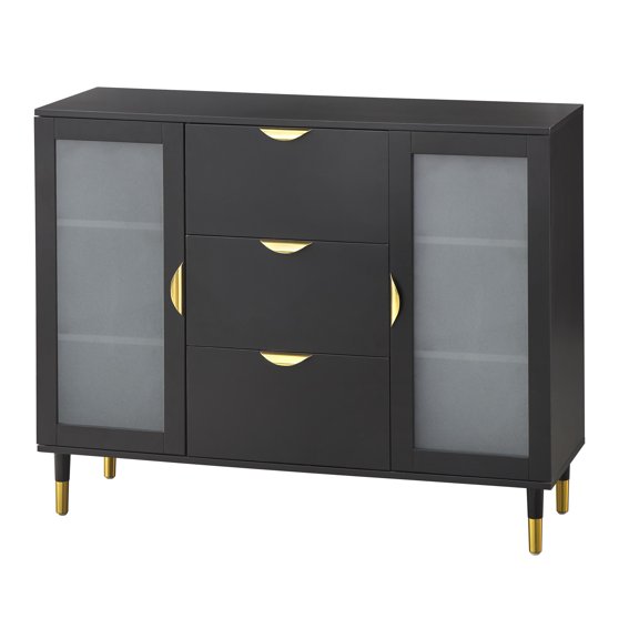 TMS Wescott 47.6" Wide Mid-Century Sideboard with Tempered Glass Doors, Black