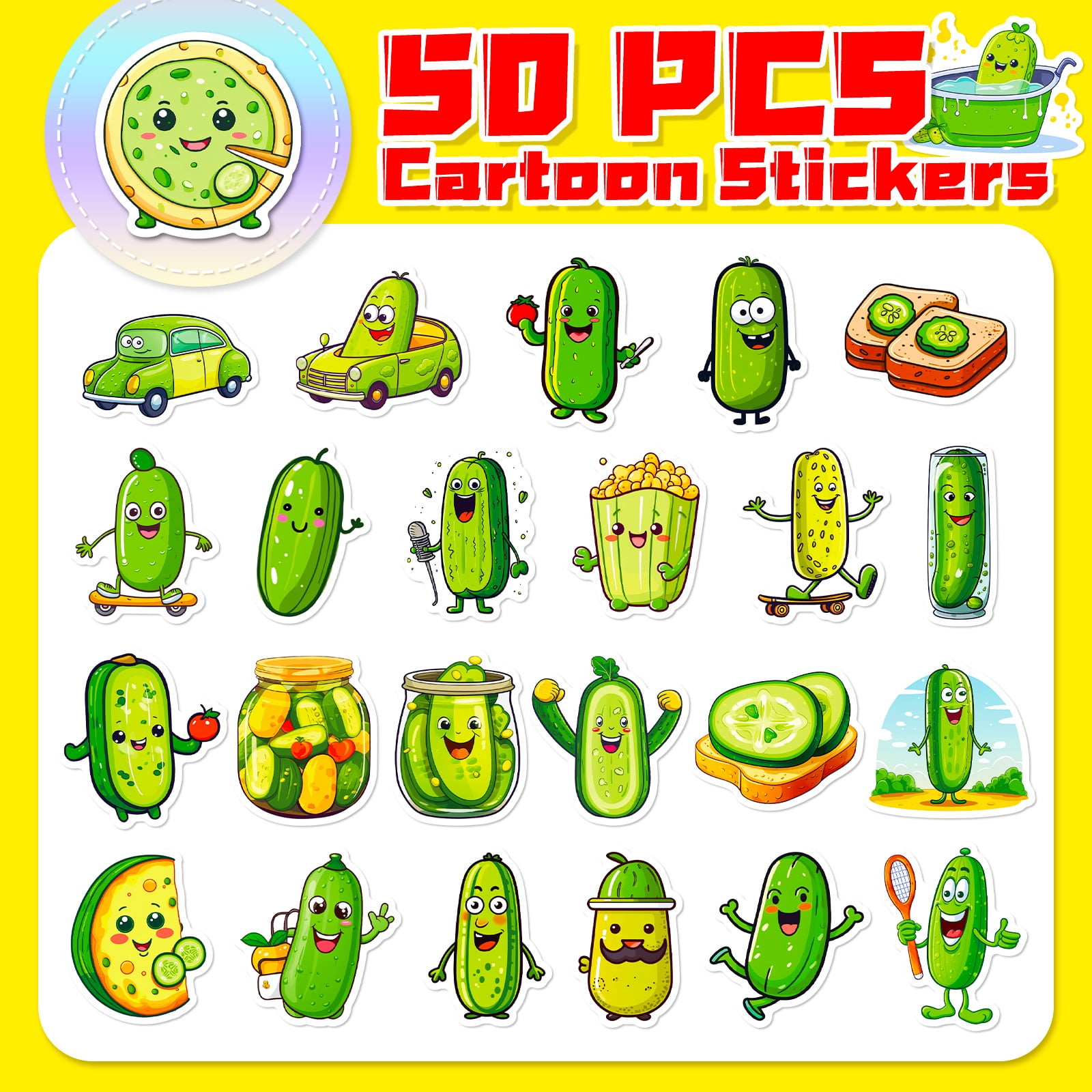 51-Pack Pickle Stickers - Trendy and Fun Pickled Cucumber Decals for Phones, Laptops, and DIY Crafts