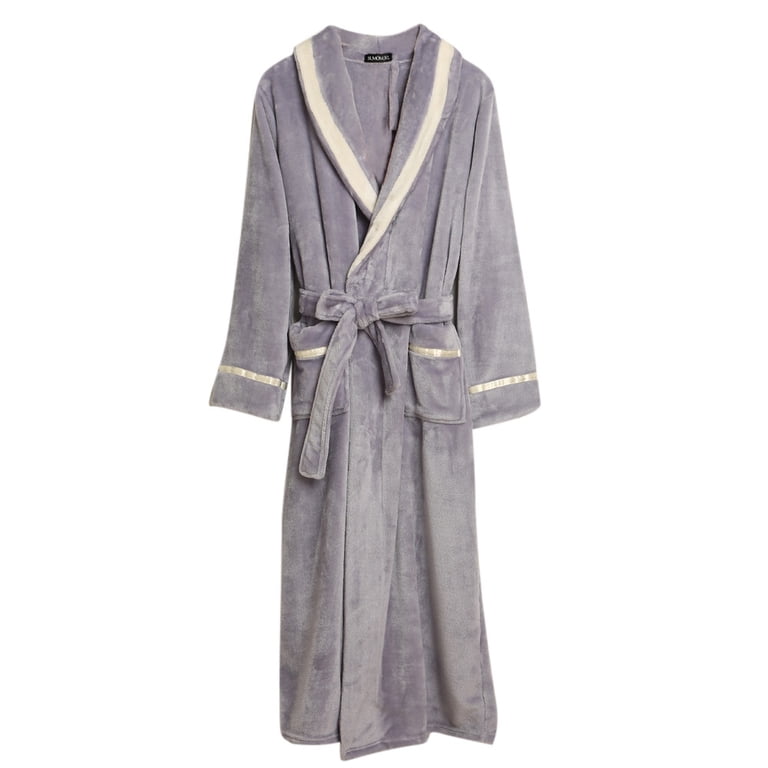 plus size cotton dressing gown Puntoco Women'S Clearance Plus Size Women'S Winter Lengthened Bathrobe Splicing Home Clothes Long Sleeved Robe Coat Gray, Size: XL