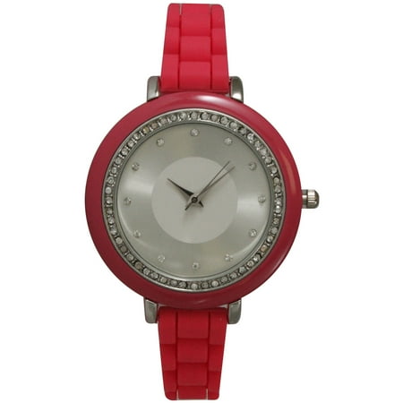 Women's Petite Silicone Silvertone Rhinestone Watch