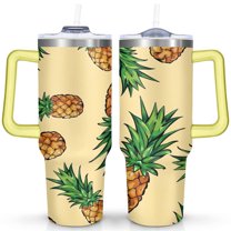 Yellow Pineapple 40 Oz Tumbler with Handle Lid and Straw, Stainless Steel Double Walled Vacuum Insulated Cup, Cute Anniversary Wedding Birthday Gifts Tumbler for Women Men Friends Outdoor Indoor