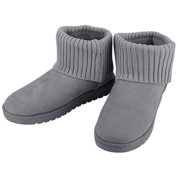 Fresh Fab Finds FFF-Grey-6-GPCT2620 Women Suede Mid-Calf Short Plush Warm Lining Shoes with Anti-Slip Rubber Base Knitting Design Snow Boots, Gray - Size 6