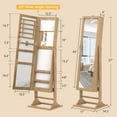 thumbnail image 3 of Costway Jewelry Cabinet Full-Length Mirror Lockable Jewelry Armoire with 6 Lights Natural, 3 of 10
