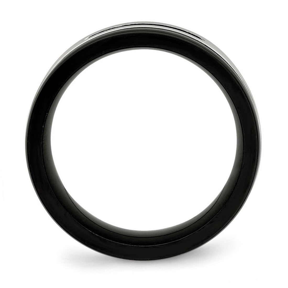 8mm Stainless Steel Brushed Polished Black Ip Grooved Blk Cubic Zirconia Ring Size 7 Ring for Women