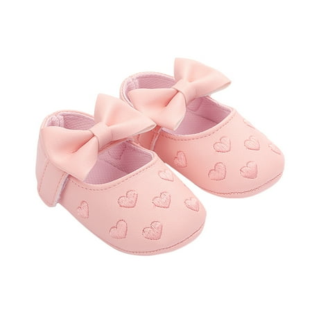 

Baby Girls Cute Heart Flats Shoes Bow Decor PU Leather First Walkers Non-Slip Summer Princess Shoes