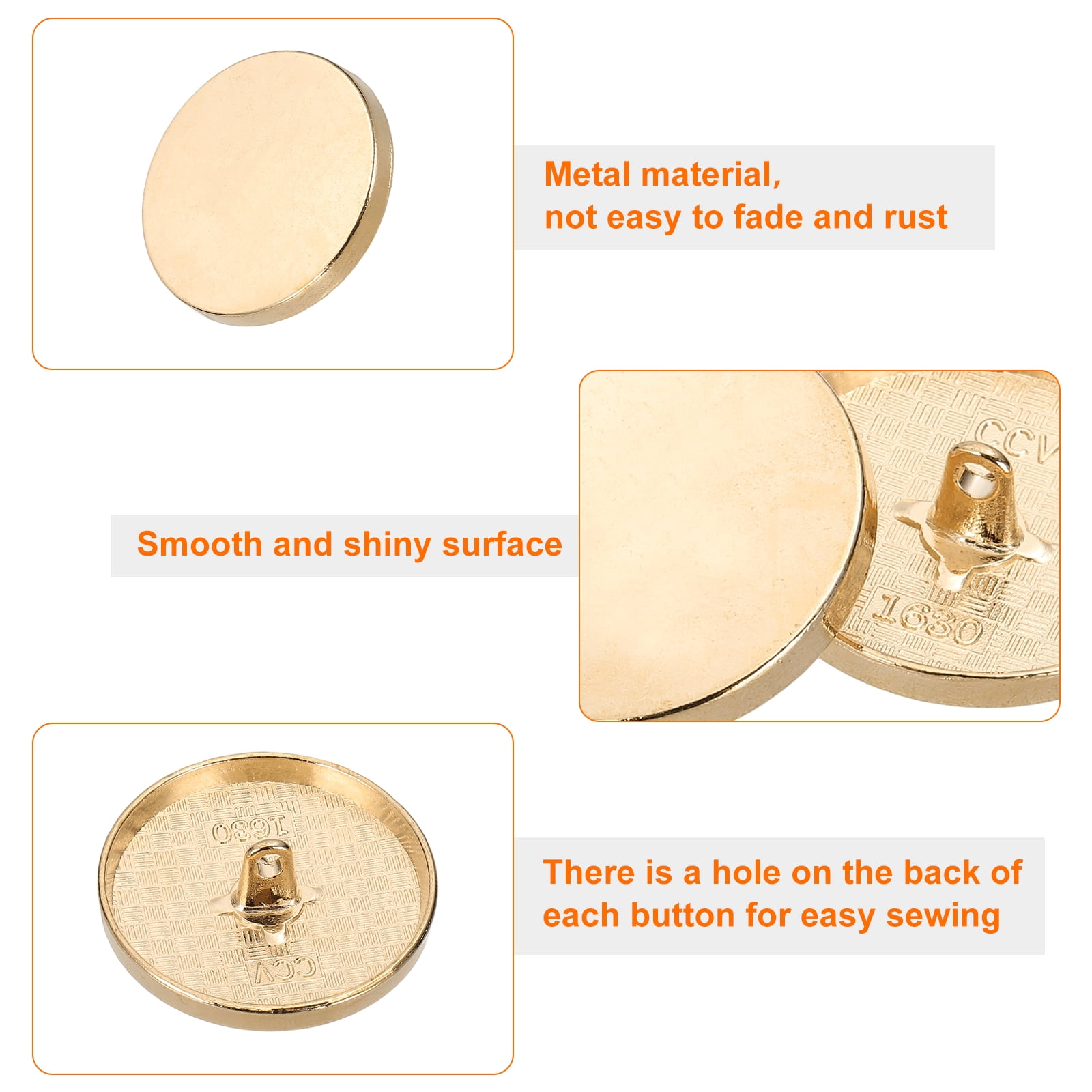 50pcs 48L Metal Round Flat Sewing Buttons 30mm Alloy Shank Craft Replacement Button for Men Women Suit Woolen Coat Shirt Trousers Sewing Crafts, Rose Gold