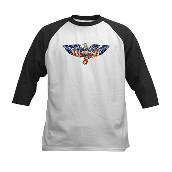 CafePress - Retro Eagle And USA Flag Kids Baseball Jersey - Kids Cotton Baseball Jersey, 3/4 Sleeve Shirt