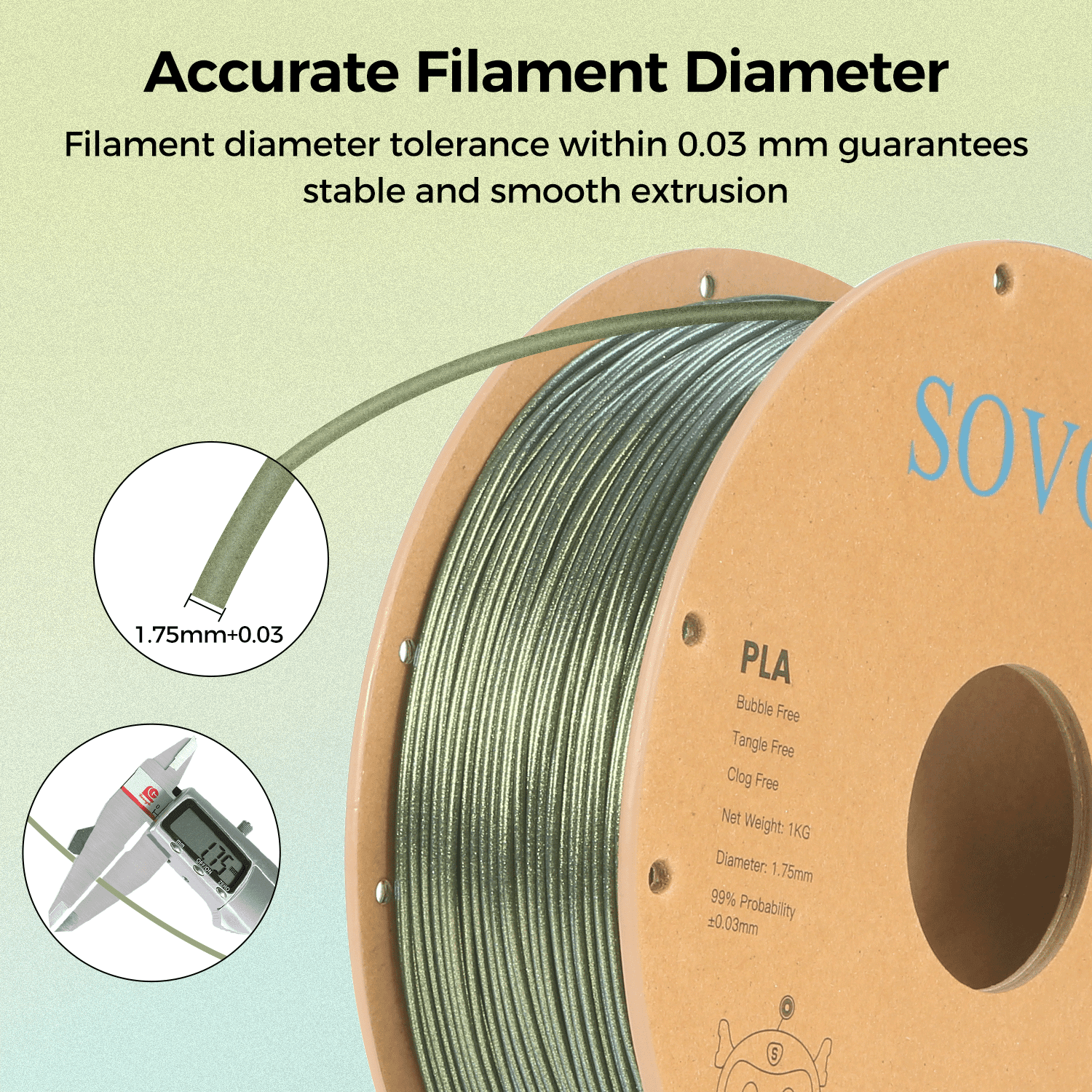 Sovol Silk PLA Filament with Gold Glitter 1kg 1.75mm, Color Changeable 3D Printer Filament 2.2lbs, Chameleon Shiny PLA Material +/-0.03mm, Shimmering 3D Printing Filament, Galaxy Gold