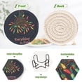 thumbnail image 4 of Yayeee 6 PCS Drink Coasters with Holder Set Woven Absorbent Round Tabletop Hot Pad, Blue Christmas Light, 4 of 7