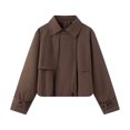 thumbnail image 2 of Vynhevius Women Jacket Solid Lapel Button Cropped Long Sleeve Casual Outerwear Top, 2 of 9