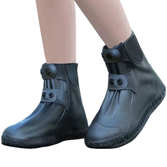 Waterproof Shoes Covers, Snow-Resistant Rainproof PVC Fabric Zippered Shoe Covers Rain Boots Overshoes Protector Bike Motorcycle Women Men Kids Black